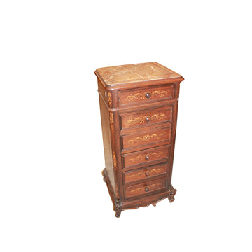Comodino alto Francese Stile Luigi XV in Legno di Palissandro Intarsiato