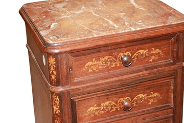 Comodino alto Francese Stile Luigi XV in Legno di Palissandro Intarsiato