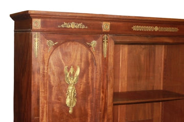 Libreria Stile Impero Francese di Fine 1800 In Legno di Mogano con Bronzi
