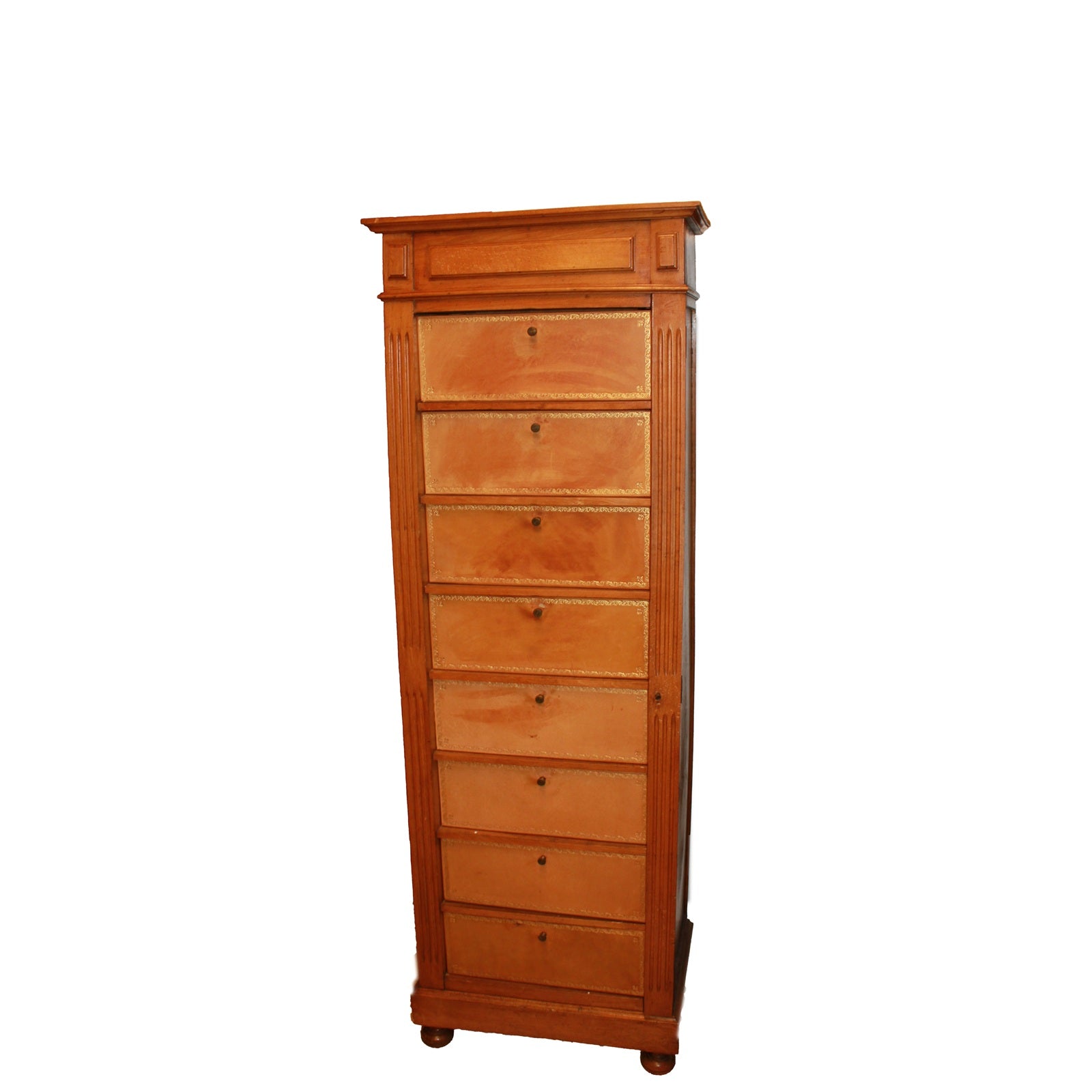 19th-Century French Cherrywood Louis Philippe Document Chest with Leather Detail
