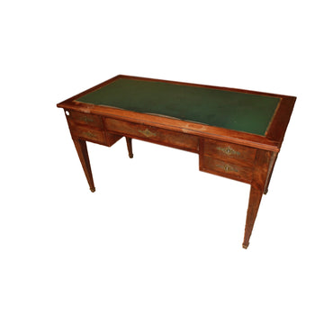 Bureau français style Empire en acajou flammé avec plateau en cuir vert – Milieu XIXe siècle
