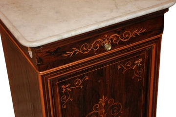 Comodino Francese stile Carlo X con Marmo e Intarsi XIX secolo