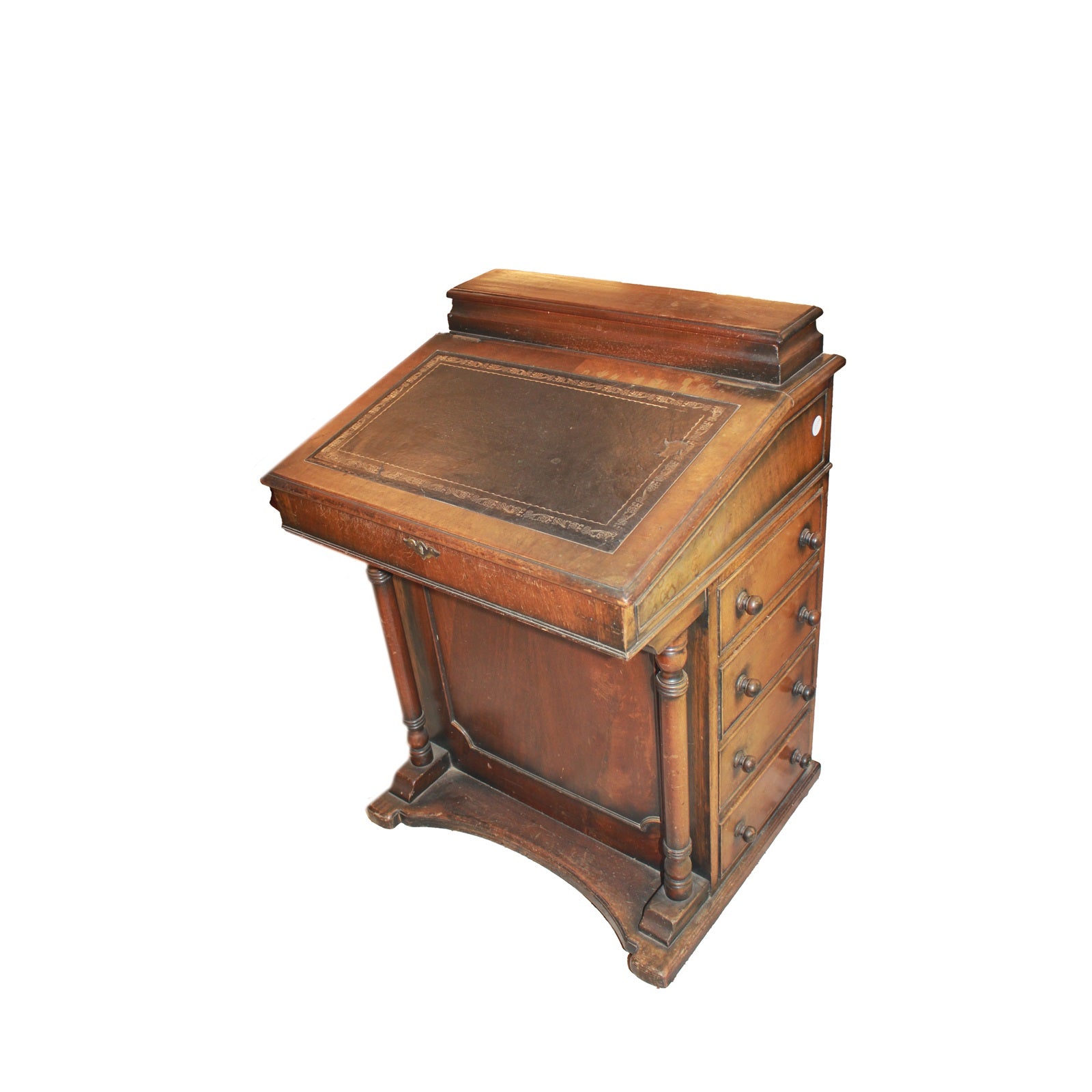 Davenport Inglese in Legno di Noce XIX secolo con piano in pelle