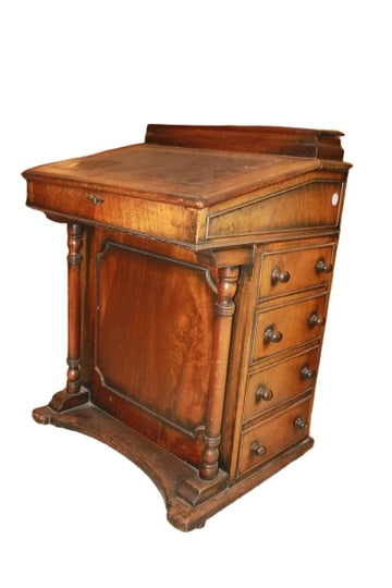 Davenport Inglese in Legno di Noce XIX secolo con piano in pelle