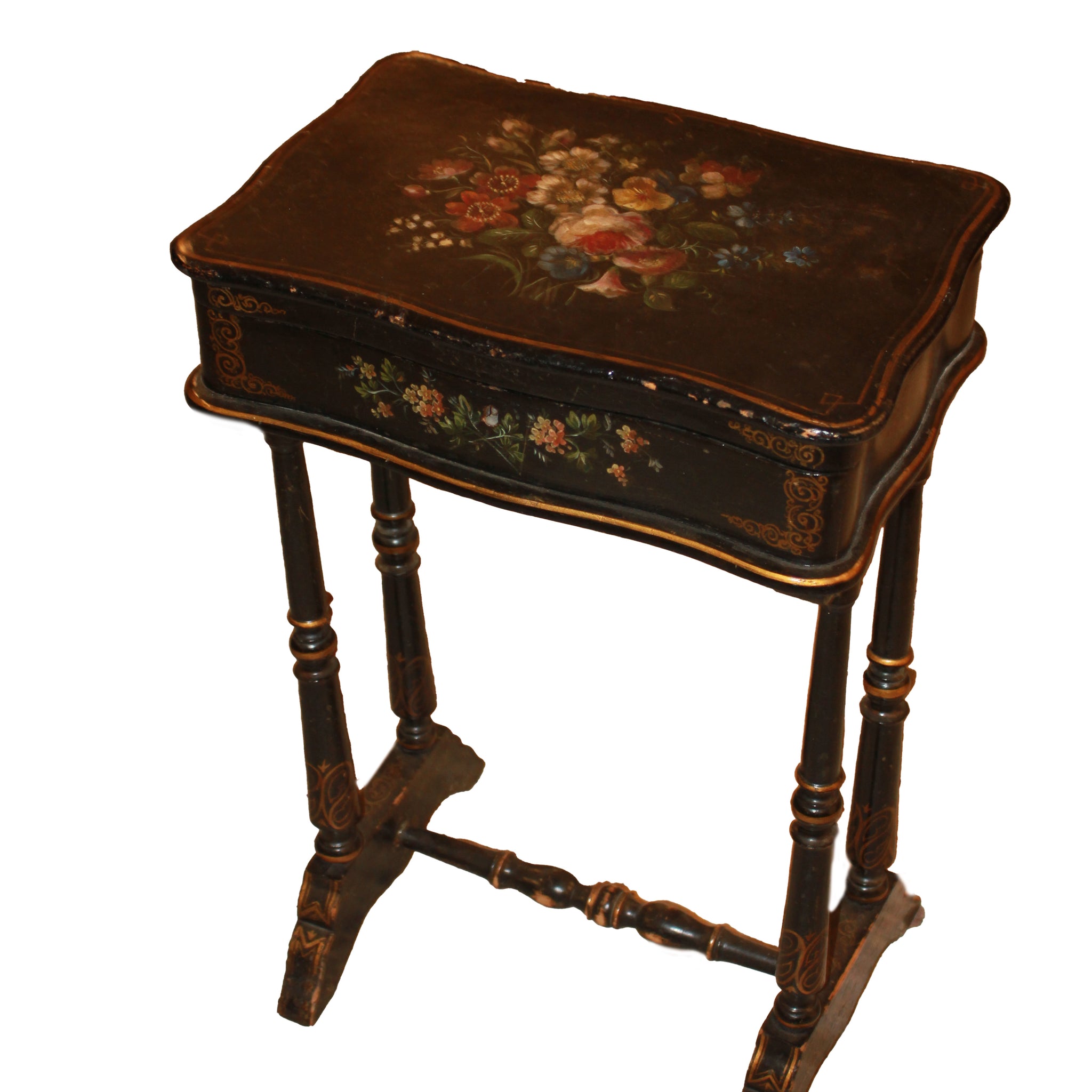 Tavolino da lavoro Vernis Martin Francese del 1800 Dipinto