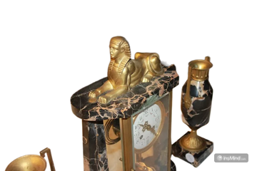 Trittico Orologio da tavolo con 2 vasi in marmo stile Art Decò di inizio 1900