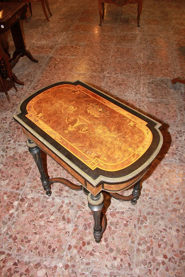 French Louis XVI style dressing table in ebony wood and richly stained elm burl