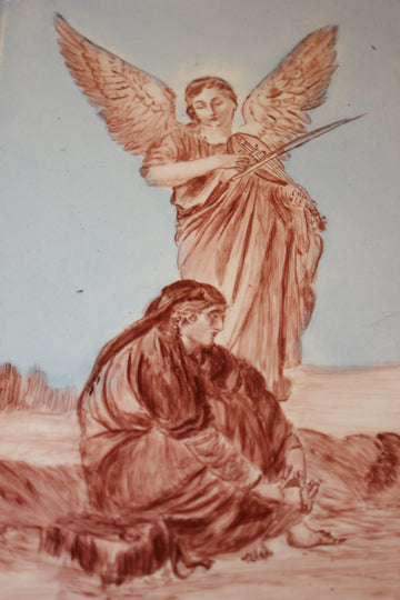 Vassoio Francese in Porcellana con dipinto Angelo con violino E Madonna
