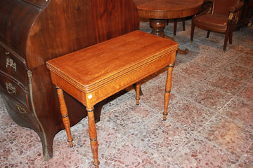 Tavolino da gioco stile Sheraton del 1800 in legno di acero