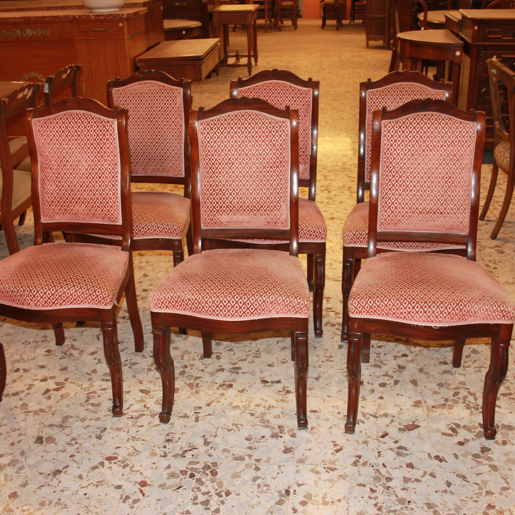 Group of 6 antique Directoire style chairs in mahogany wood