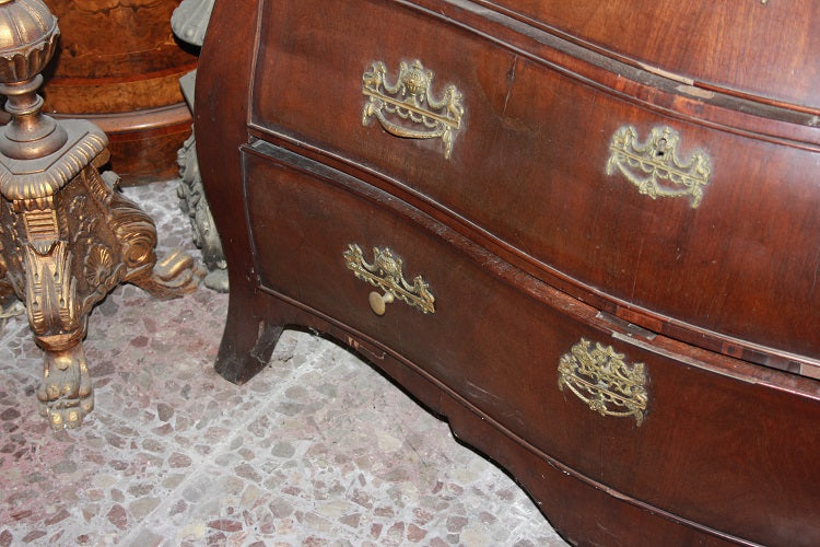 Cassettone a rullo olandese del 1700 in legno di mogano stile Luigi XV