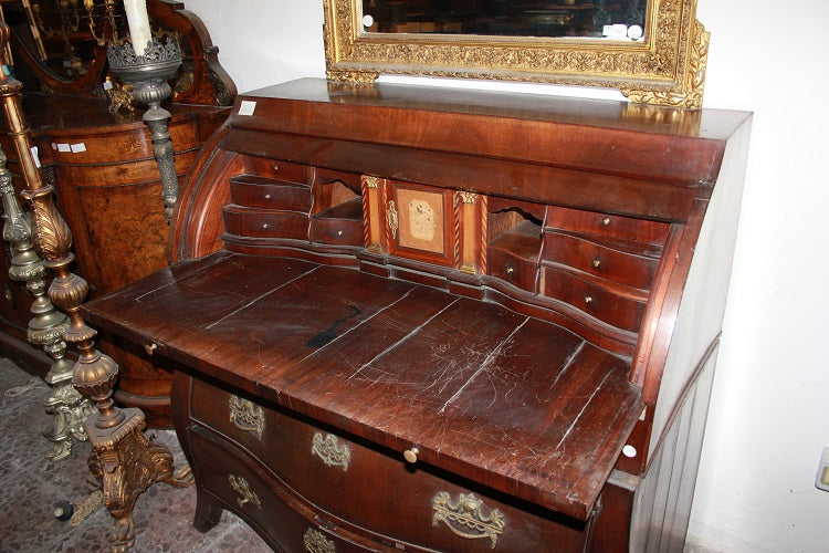 Cassettone a rullo olandese del 1700 in legno di mogano stile Luigi XV