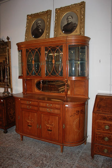 Grande credenza inglese stile Sheraton della seconda metà 1800 in legno satinwood