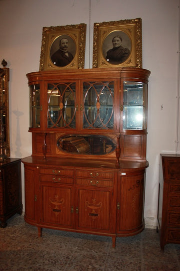 Grande credenza inglese stile Sheraton della seconda metà 1800 in legno satinwood