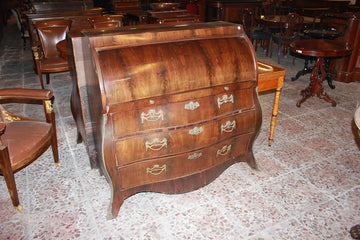 Cassettone Comò a Rullo olandese di inizio 1800 Stile Luigi XV in legno di mogano