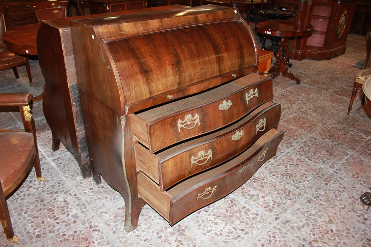 Cassettone Comò a Rullo olandese di inizio 1800 Stile Luigi XV in legno di mogano