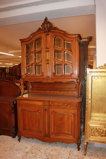 Credenza doppio corpo stile Luigi Filippo in legno di noce del 1800