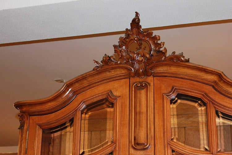 Credenza doppio corpo stile Luigi Filippo in legno di noce del 1800
