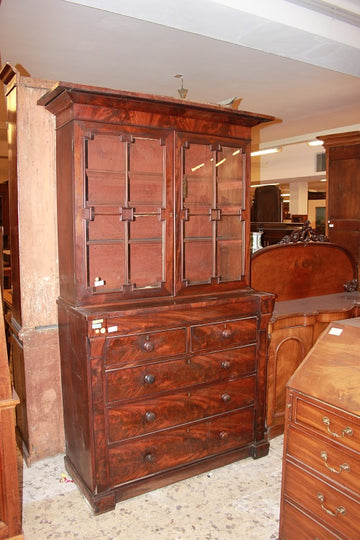 Early 19th century English Regency style cabinet Cupboard  in mahogany and mahogany feather