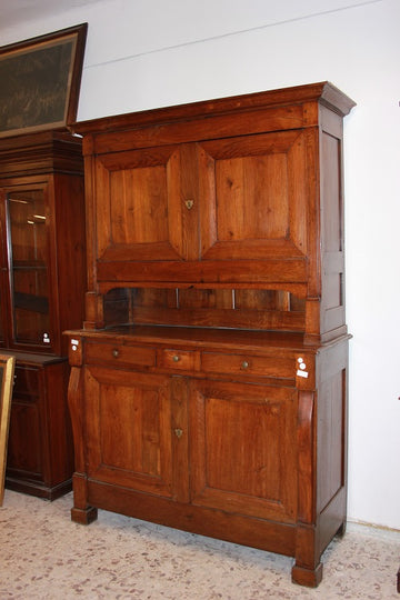 Grande credenza doppio corpo stile Impero di inizio 1800 in legno di rovere