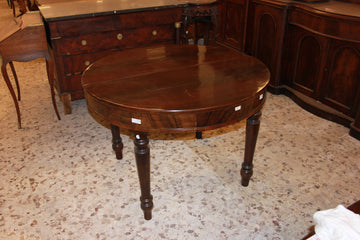 Extendable circular table in flamed walnut wood, Louis Philippe style, 19th century