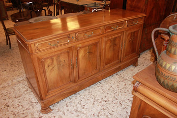 Large French Louis Philippe style 4-door sideboard in walnut wood