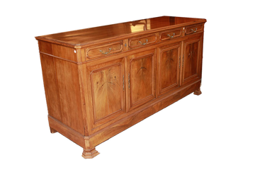 Grande credenza 4 porte stile Luigi Filippo francese in legno di noce
