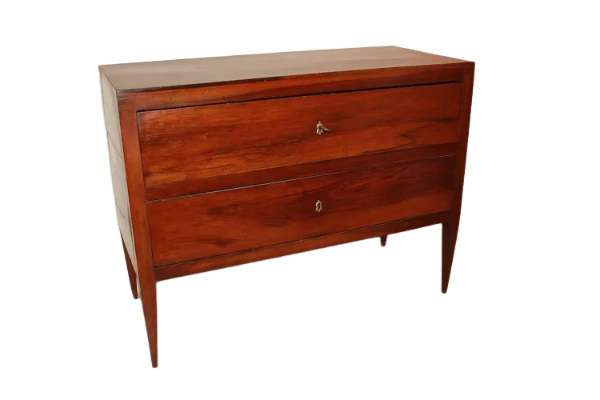 Cassettone italiano del 1700 Luigi XVI in legno di noce con filettatura di intarsio
