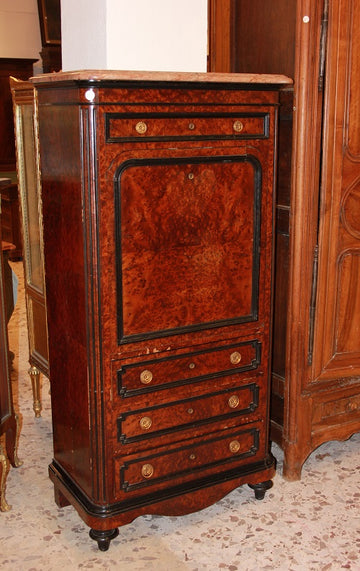 Secretaire Francese stile Luigi Filippo del 1800 in radica di Maples