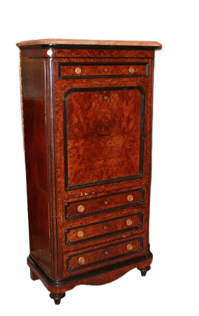 Secretaire Francese stile Luigi Filippo del 1800 in radica di Maples