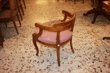 French Directoire style desk armchair in walnut wood with small stitch embroidery