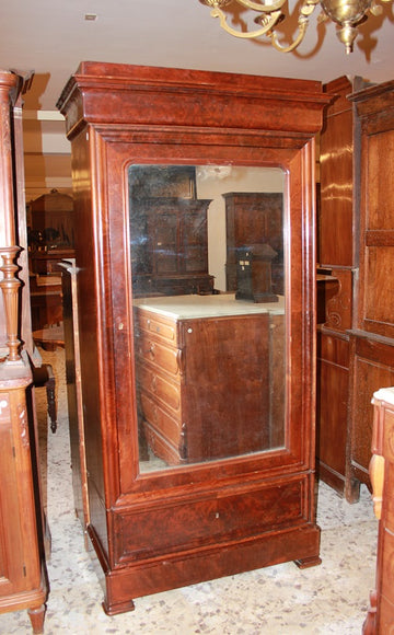 Armoire 19ème de style Directoire à 1 porte en bois d'acajou et plume d'acajou