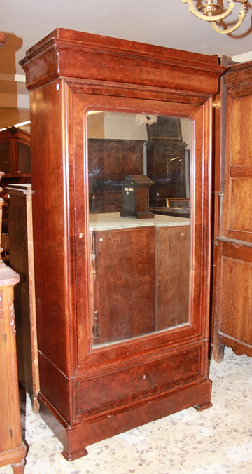 Armoire 19ème de style Directoire à 1 porte en bois d'acajou et plume d'acajou