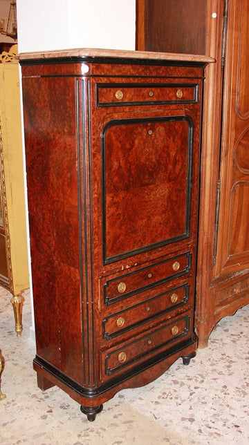 Secretaire Francese stile Luigi Filippo del 1800 in radica di Maples