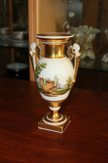 Paire de petits vases Vieux Paris d'époque 1800 représentant des paysages