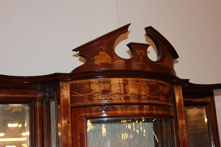 Cabinet Vetrina inglese del 1800 stile Vittoriano in legno di Mogano con intarsi