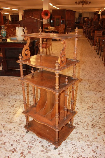 Etagere French Louis Philippe style open bookcase from the 1800s in walnut wood