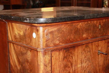 19th century Empire secretaire desk chest in mahogany and elm burl with black marble top