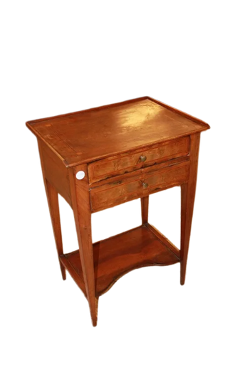 Tavolino con 2 cassetti ed intarsi francese stile Luigi XVI del 1800 in legno di noce