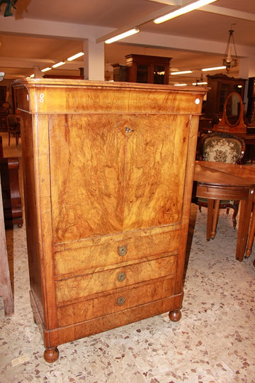 19th century Empire style briar walnut secretaire desk chest