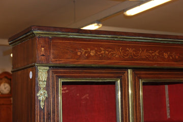 Vetrinetta Libreria Francese 1800 Napoleone III in legno di palissandro con intarsi floreali