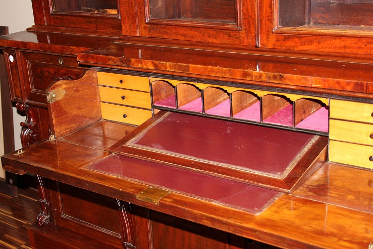 Grande Libreria Bookcase inglese in legno di mogano XIX secolo Stile Regency