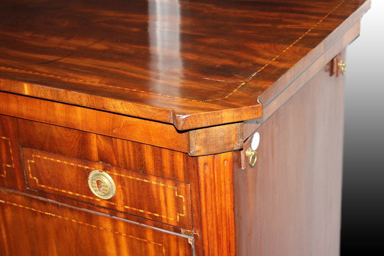 Credenza piattaia olandese di inizio 1800 stile Luigi XVI in legno di mogano e piuma di mogano
