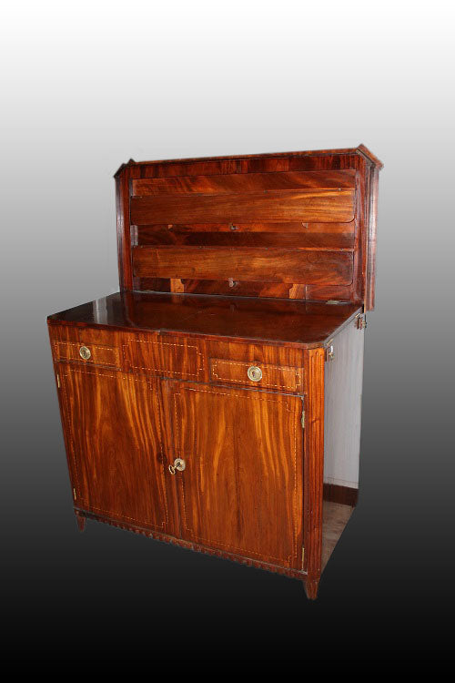 Credenza piattaia olandese di inizio 1800 stile Luigi XVI in legno di mogano e piuma di mogano