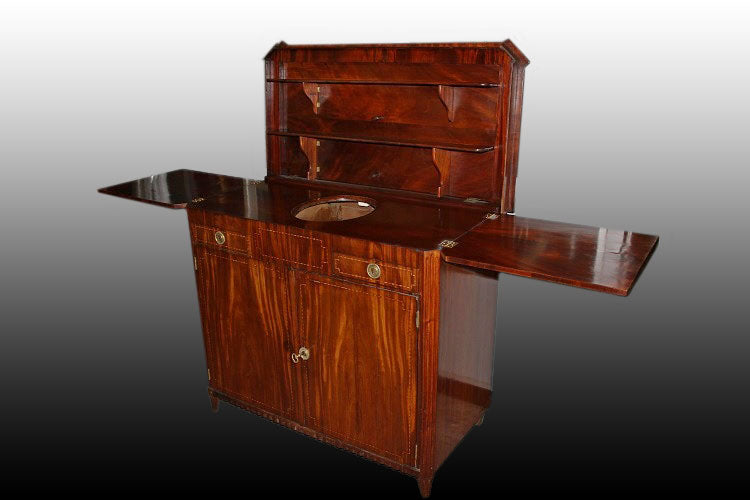 Credenza piattaia olandese di inizio 1800 stile Luigi XVI in legno di mogano e piuma di mogano