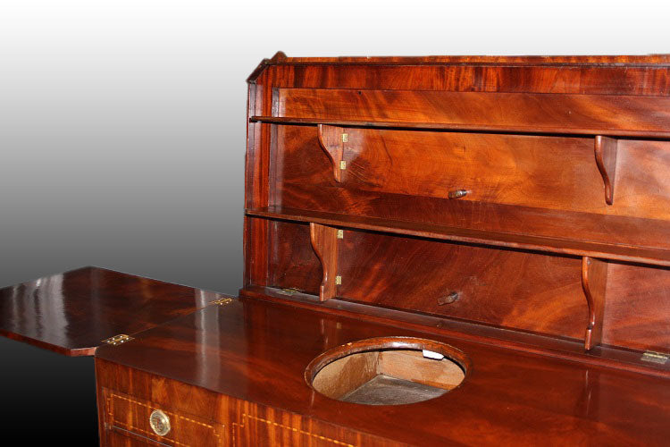 Credenza piattaia olandese di inizio 1800 stile Luigi XVI in legno di mogano e piuma di mogano