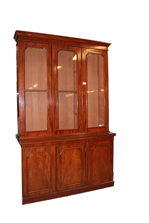 Large 19th century English Victorian style 3-door bookcase in mahogany