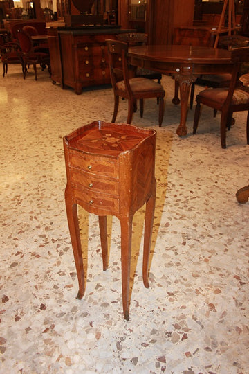 Pair of Louis XV style bedside cabinets in richly inlaid bois de rose wood