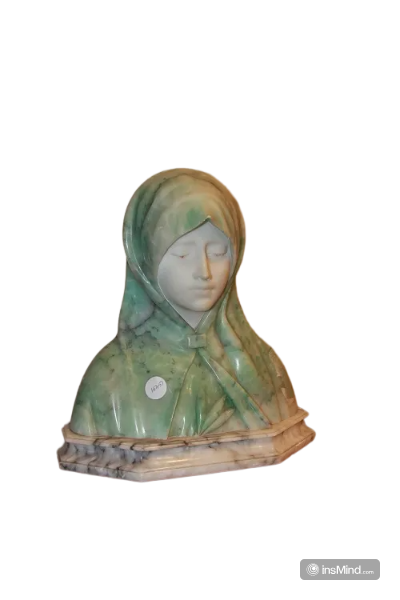Half-bust French sculpture depicting a lady in marble and green alabaster