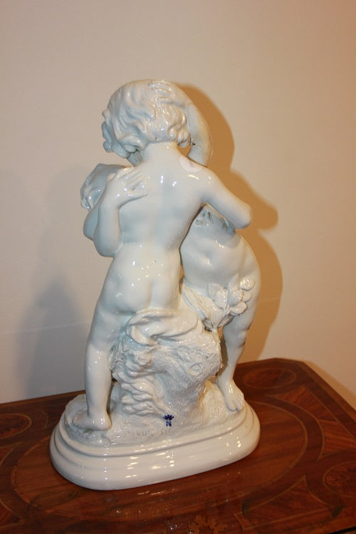 Gruppo scultoreo in ceramica Coppia di Amorini Putti del 1800